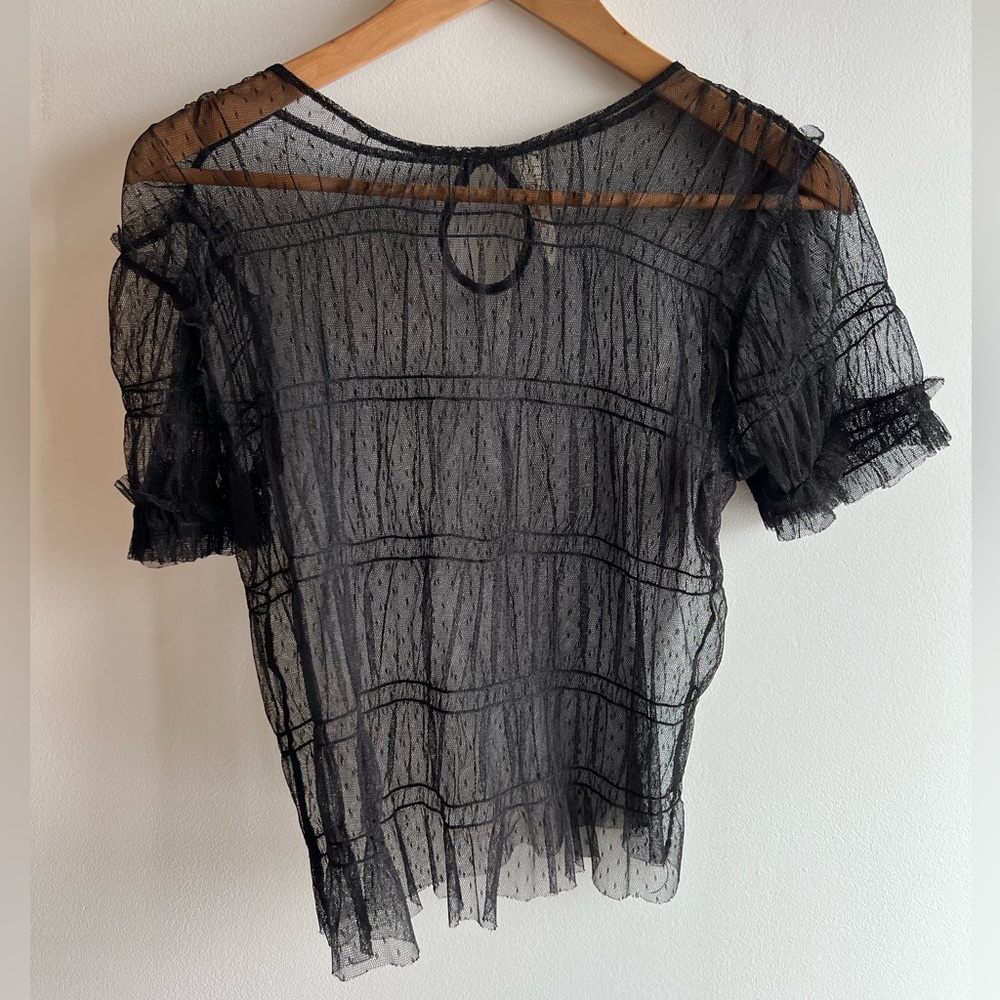 Free People Black Sheer Short Sleeve Top